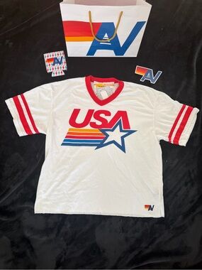 NWT Aviator Nation USA STAR VNECK JERSEY BOYFRIEND TEE - Large